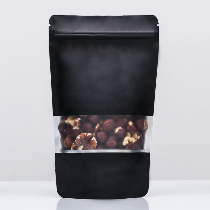 Пакет дой-пак, матовый, чёрный с окном, 12×20×4 см