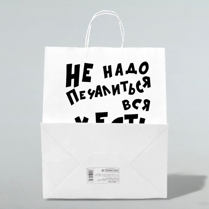 Пакет подарочный с приколами, крафт «Не надо печалиться», белый, 24×14×28 см