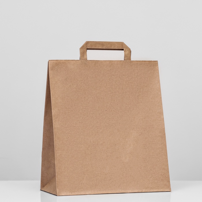 Пакет крафт без печати, плоская ручка 28×15×32 см