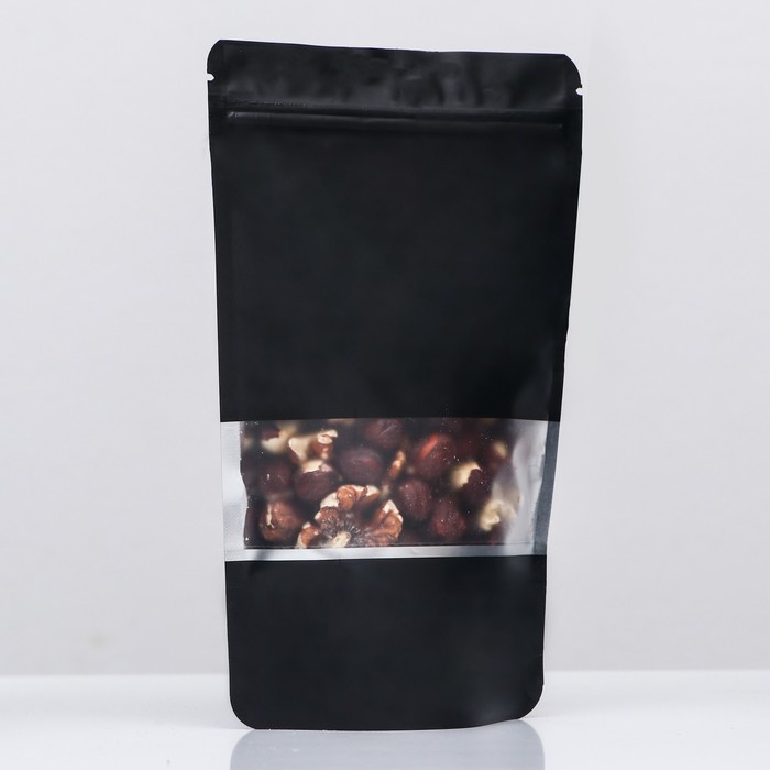 Пакет дой-пак, матовый, чёрный с окном, 12×20×4 см