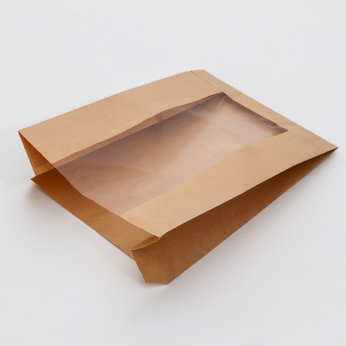 Пакет крафт, V-образное дно, с продольным окном 32 х 21 х 10 см