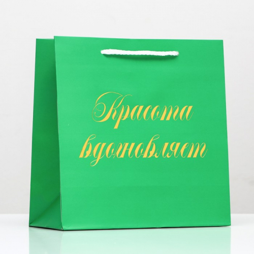 Пакет подарочный «Красота вдохновляет», зелёный, с тиснением, 22.5×23×10 см