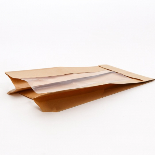 Пакет крафт, V-образное дно, с продольным окном 33 х 16 х 11 см