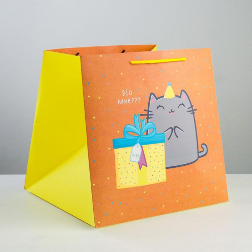 Пакет подарочный квадратный, упаковка, «Котик и тортик», 30 х 30 х 30 см