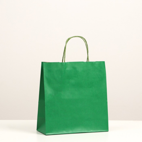 Пакет крафт, зеленый вельвет, с кручеными ручками, 25 х 12 х 27 см