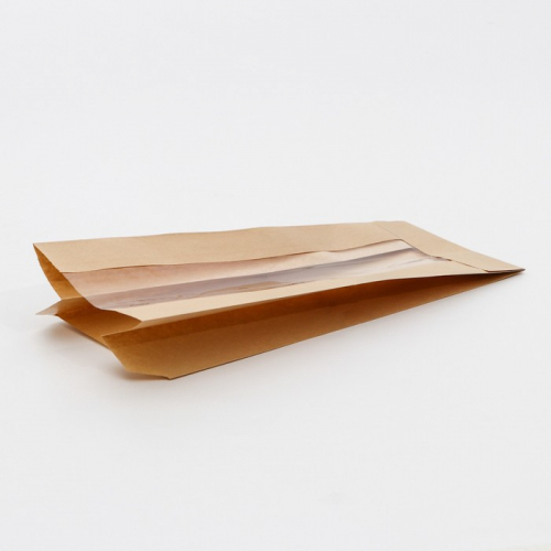 Пакет крафт, V-образное дно, с продольным окном 30 х 12 х 9 см