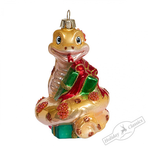 Змея с подарком золотая (стекло) 7х7х11 см