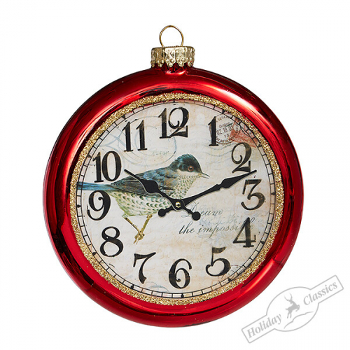 Часы красные с птичкой (стекло) 10х2х12 см