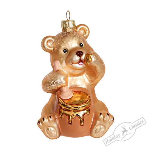 Медвежонок с бочонком меда золотой (стекло) 7х6,5х10 см