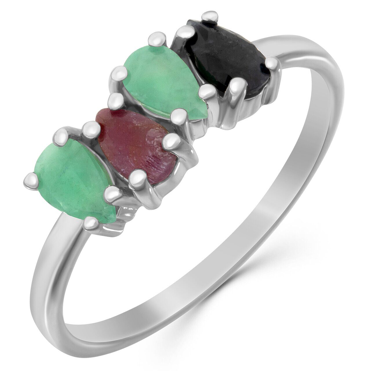 Кольцо, изумруд берилл , рубин корунд , сапфир корунд, Шарлиз