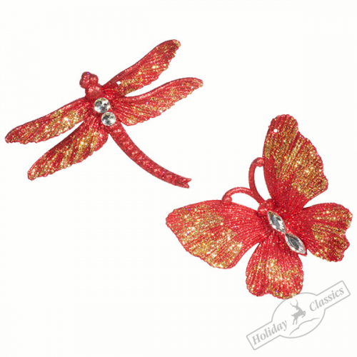 Бабочка/Стрекоза со стразами красно-золотые асс. из 2-х 12,5х10 см