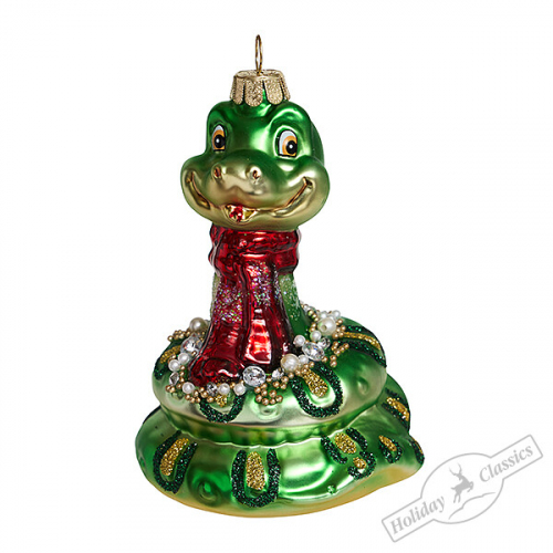Змея в шарфике зеленая (стекло) 7,5х7х11,5 см