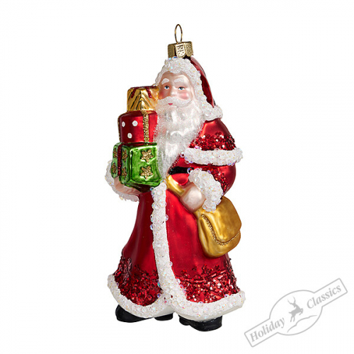 Дед Мороз с подарками в красной шубе (стекло) 7,5х6х13,5 см