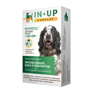 Астрафарм IN-UP для собак 10-20 кг против блох, вшей, клещей, власоедов и гельминтов 2 мл