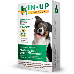 Астрафарм IN-UP для собак 20-30 кг против блох, вшей, клещей, власоедов и гельминтов 3 мл
