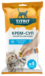 TiTBiT Крем-суп для кошек с кусочками лосося (10 г х 4 упак)