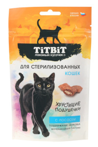 TiTBiT Хрустящие подушечки для стерилизованных кошек с лососем 60 г