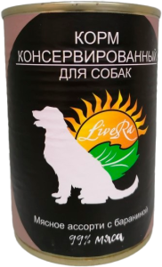 LiveRa Корм консервированный для собак Мясное ассорти с бараниной 400 г