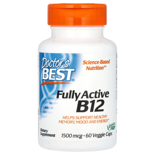 Doctor's Best, активный витамин B12, 1500 мкг, вегетарианские капсулы