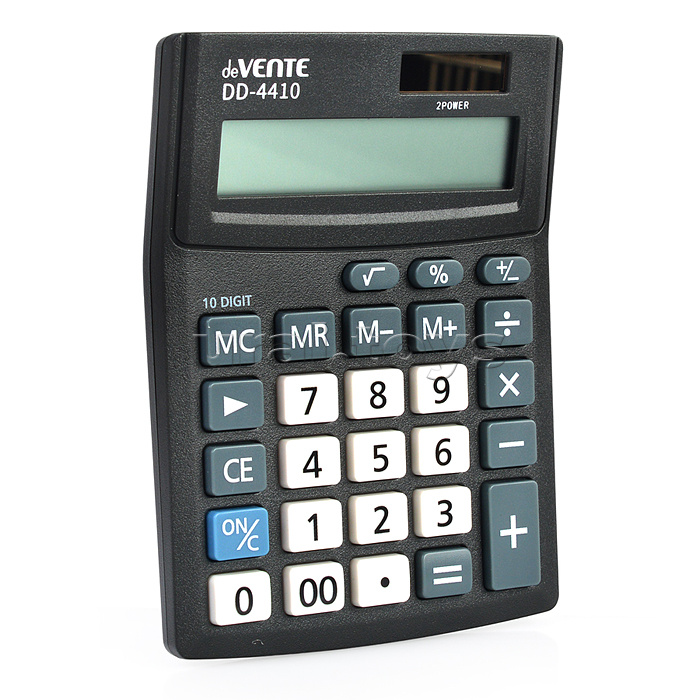 Калькулятор настольный, 102x137x31 мм, 10 разрядный, автоматическое вычисление квадратного корня, процентов, коррекция последнего введенного значения, работа с памятью, кнопка