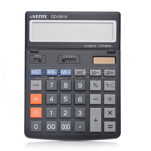 Калькулятор настольный DD-9914, 154x203x25, 14 разрядный, большой экран, подъемный дисплей, двойное питание, двойная память, автоматическое вычисление процентов, клавиша 