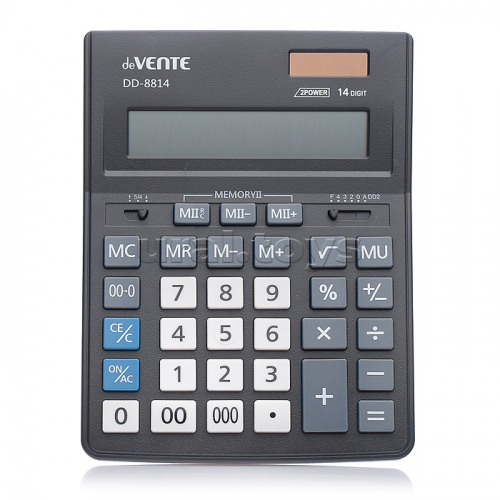 Калькулятор настольный DD-8814, 155x205x35 мм, 14 разрядный, двойное питание, двойная память, автоматическое вычисление процентов, наценки, клавиша 