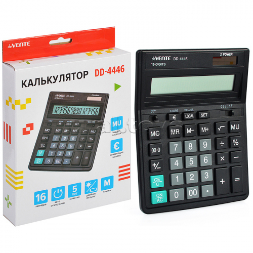 Калькулятор настольный, 153x199x31 мм, 16 разрядный, двойное питание, автоматическое вычисление квадратного корня, процентов, наценки, автоматическая конвертация валют, клавиша 