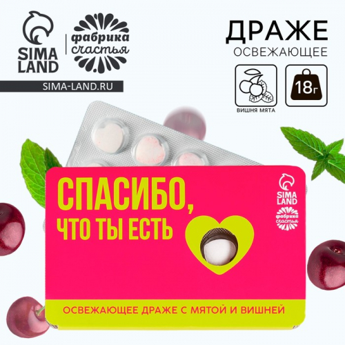 Драже освежающее «Спасибо, что ты есть», со вкусом мяты и вишни, 18 г.