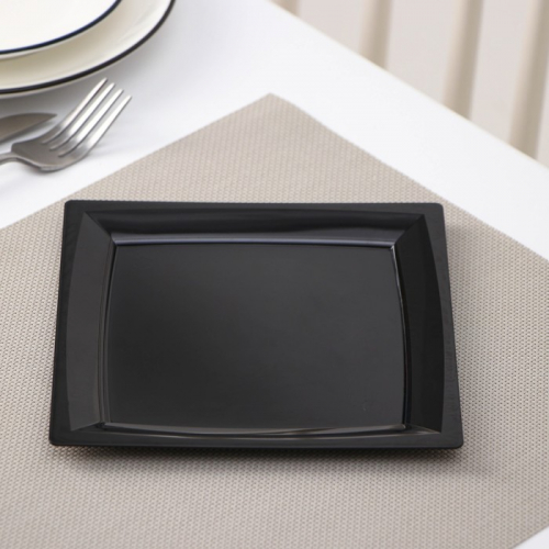 Тарелка пластиковая одноразовая, 17,2×17,2 см, квадратная, плоская, черная