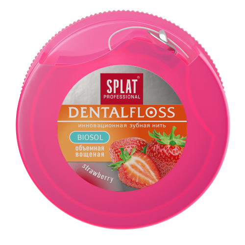 [SPLAT] Зубная нить объемная антибактериальная АРОМАТ КЛУБНИКИ 30 метров Professional DentalFloss, 1 шт