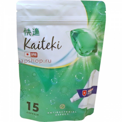 Kaiteki Softener Капсулы для стирки 3 в 1, аромат Мята и Лотос, 8 гр х 15 шт (4570180620641)