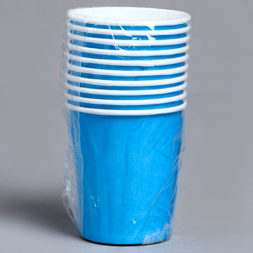 Стакан одноразовый бумажный однотонный, голубой цвет (205 мл)