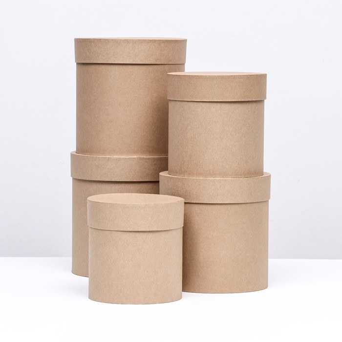 Набор круглых коробок 5 в 1 «Крафт однотонный», 20×20 - 11×11 см