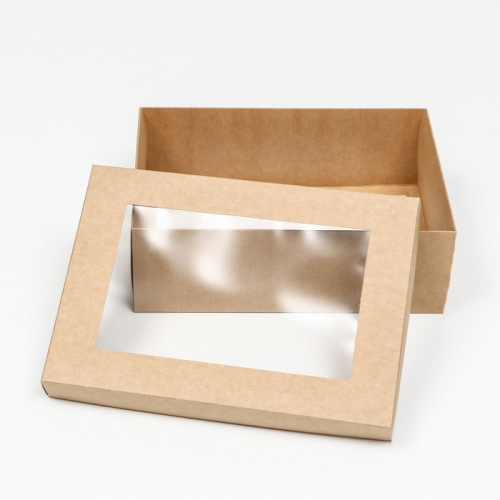 Коробка складная, крышка-дно,с окном, крафт, 24 х 17 х 8 см