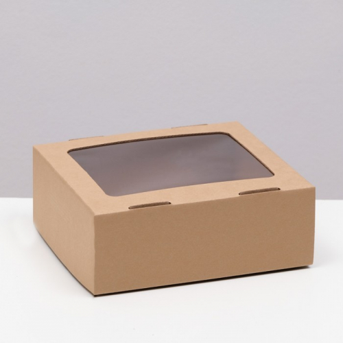 Коробка сборная, крышка-дно, «бурая», с окном, 21 х 18 х 8 см