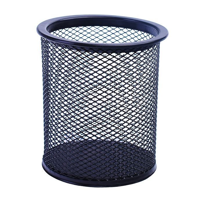 Подставка для пишущих принадлежностей 9,5x9,5x10,5 см, круглый, сетчатая металлическая, черная