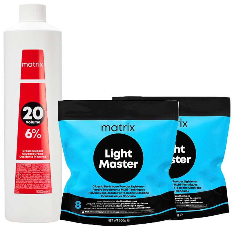 MATRIX Набор для осветления волос: осветляющий порошок Light Master, 500 гр х 2 шт + крем-оксидант 20 vol. 6%, 1000 мл