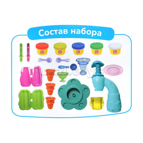 Масса для лепки набор Ice-cream shop - Фабрика мороженого, Машинка для мороженого, 3D формы, 15 аксессуаров, 5 баночек с тестом, (5 х 50г.),