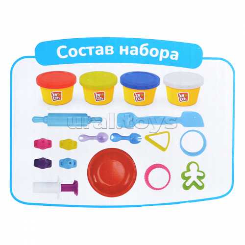 Масса для лепки набор Cake set - Тортики, 4 баночки с тестом (4 х 50г.), формочки для пирожных и тортов, 14 аксессуаров,