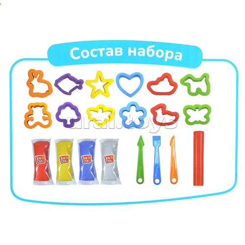 Масса для лепки набор Cookie cutter set - Изучаем цвета и формы, 16 аксессуаров, 4 пакетика теста, (4 x 50 г.)