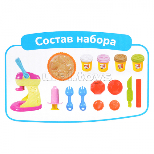 Масса для лепки набор Spin pastry machine - пирожница, фабрика пирожных, 11 аксессуаров, 4 баночки с тестом, (4 x 56 г.)