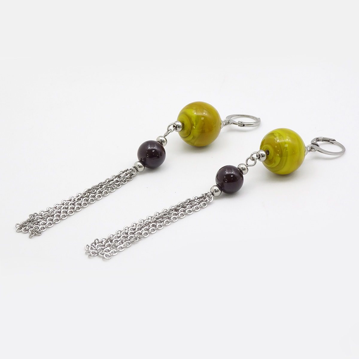 Серьги из муранского стекла LS3349/зеленый,черный