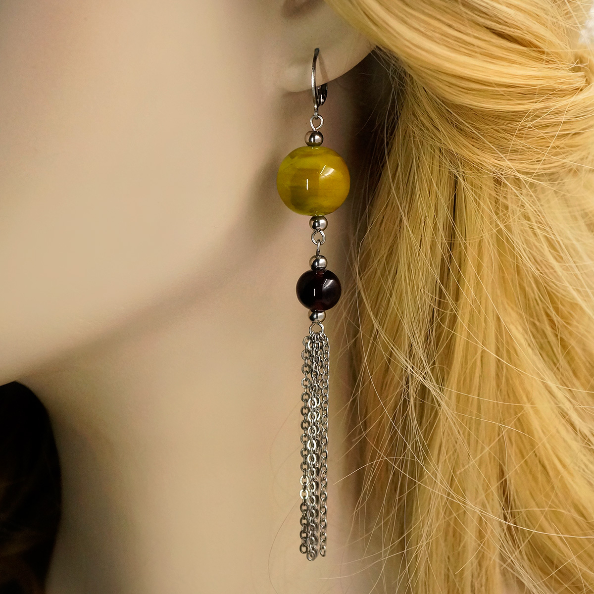 Серьги из муранского стекла LS3349/зеленый,черный