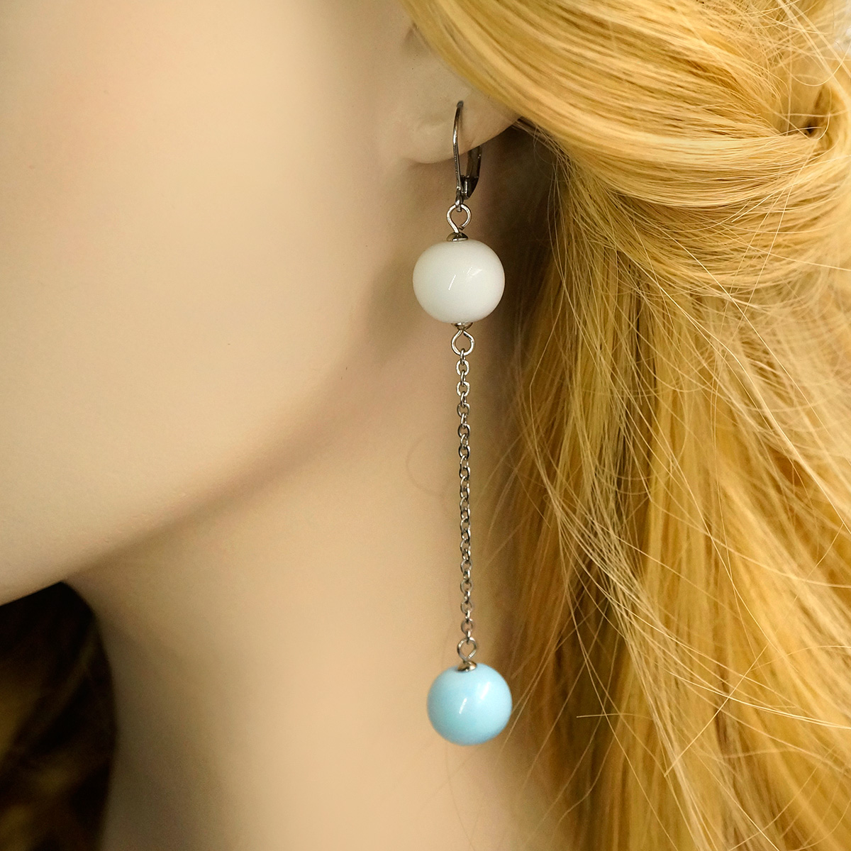 Серьги из муранского стекла LS3350/голубой,белый