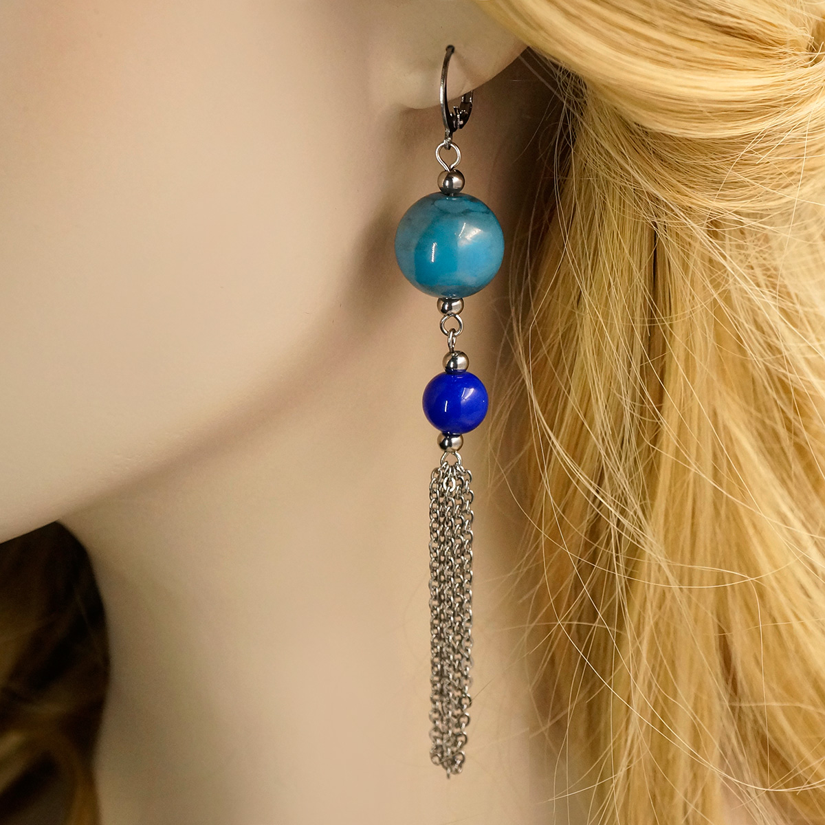 Серьги из муранского стекла LS3349/бирюзовый,синий