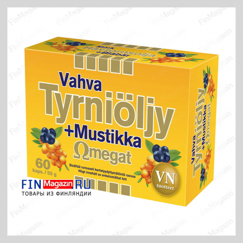 Витамины Vahva Tyrniöljy-Mustikka omegat Облепиховое масло 60 капсул Via Naturale