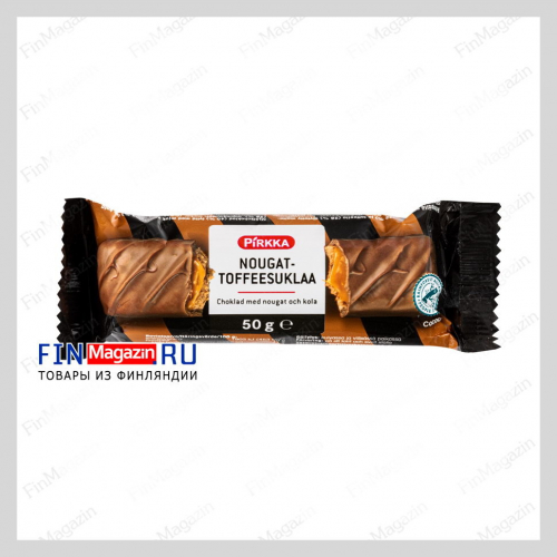 Шоколадный батончик с мягким ирисом и нугой Pirkka Nougat toffee 50 гр