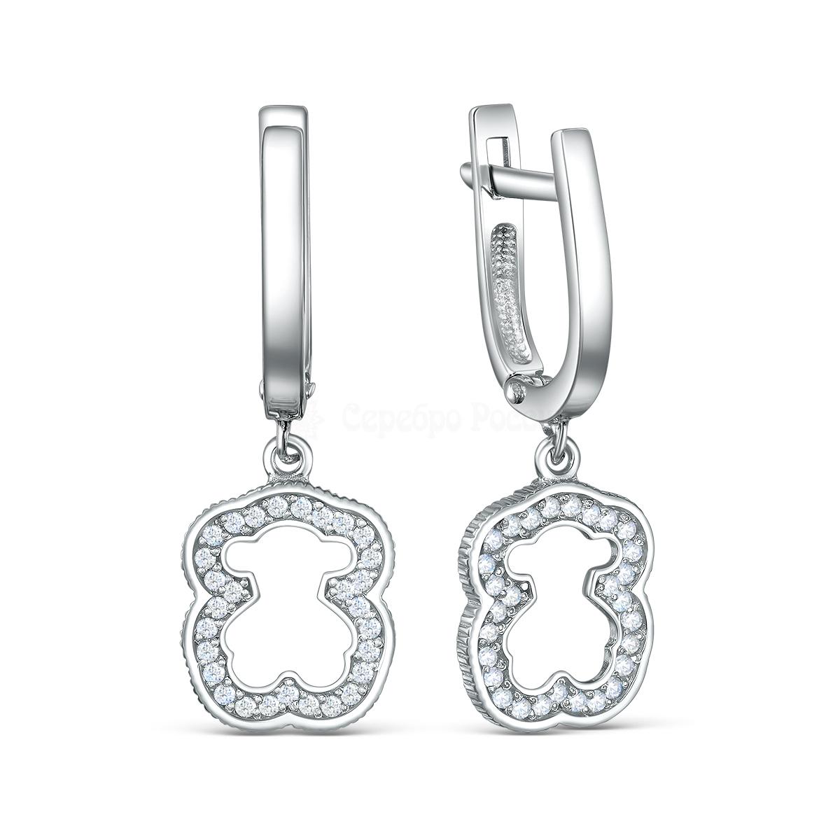 Серьги из серебра с фианитами родированные - Мишки 221-10-155-1р
