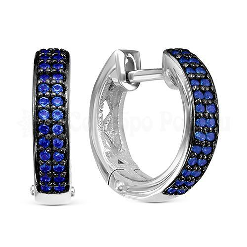 Серьги из серебра с синими фианитами родированные 925 пробы с-7189р208