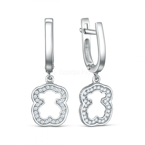 Серьги из серебра с фианитами родированные - Мишки 221-10-155-1р